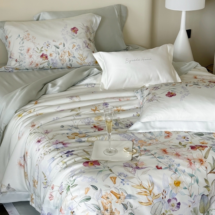 91家纺网 家纺一手货源 找家纺 馨蕊家居 2025新款80SLF奥地利兰精天丝夏被四件套-知否系列 知否-月光白