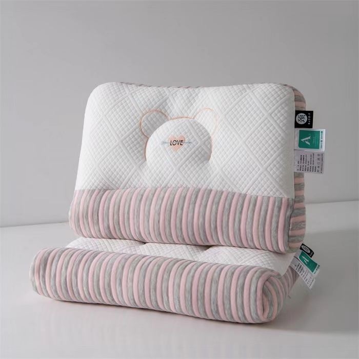 佳尚枕芯 2025新款小熊刺绣情侣护颈枕护颈椎助睡眠牵引枕枕头枕芯 粉色 42x65cm低枕/只