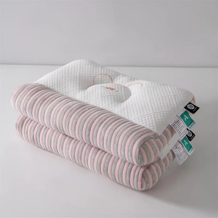 91家纺网 家纺一手货源 找家纺 佳尚枕芯 2025新款小熊刺绣情侣护颈枕护颈椎助睡眠牵引枕枕头枕芯 粉色 42x65cm低枕/只