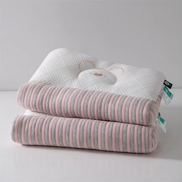 91家纺网 家纺一手货源 找家纺 佳尚枕芯 2025新款小熊刺绣情侣护颈枕护颈椎助睡眠牵引枕枕头枕芯 粉色 42x65cm低枕/只