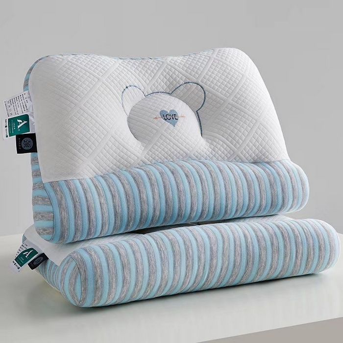 91家纺网 家纺一手货源 找家纺 佳尚枕芯 2025新款小熊刺绣情侣护颈枕护颈椎助睡眠牵引枕枕头枕芯 蓝色 42x65cm高枕/只