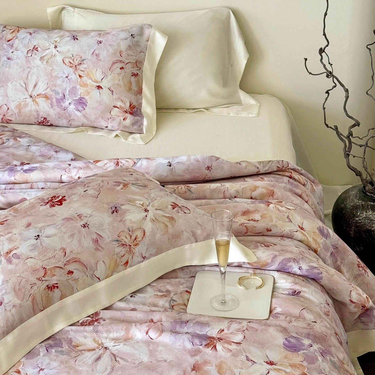 91家纺网 家纺一手货源 找家纺 （总）馨蕊家居 2025新款春夏新品天丝印花80SLF奥地利兰精天丝四件套-告白