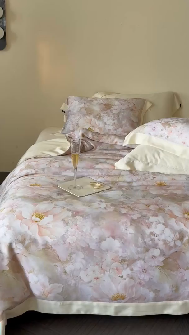 91家纺网 家纺一手货源 找家纺 馨蕊家居 2025新款春夏新品天丝印花80SLF奥地利兰精天丝夏被四件套-初见 夏被初见-蔷薇粉
