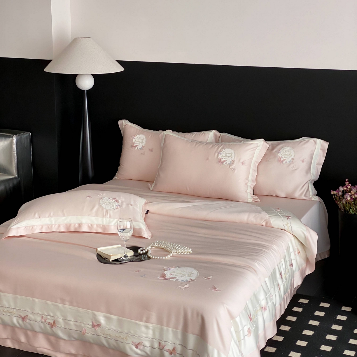 91家纺网 家纺一手货源 找家纺 馨蕊家居 2025新款80SLF奥地利兰精天丝四件套-芳华 天丝芳华-蔷薇粉