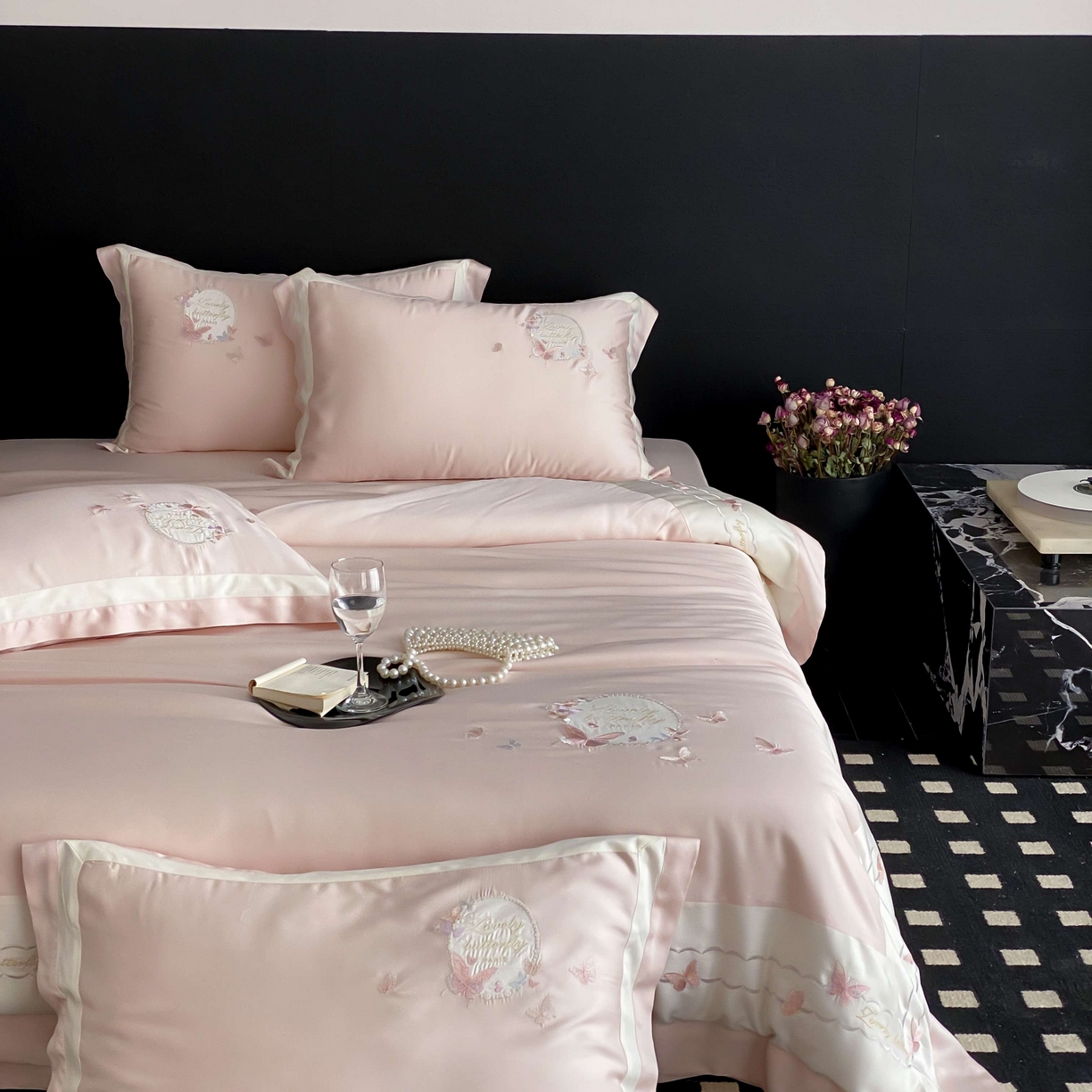 91家纺网 家纺一手货源 找家纺 馨蕊家居 2025新款80SLF奥地利兰精天丝四件套-芳华 天丝芳华-蔷薇粉