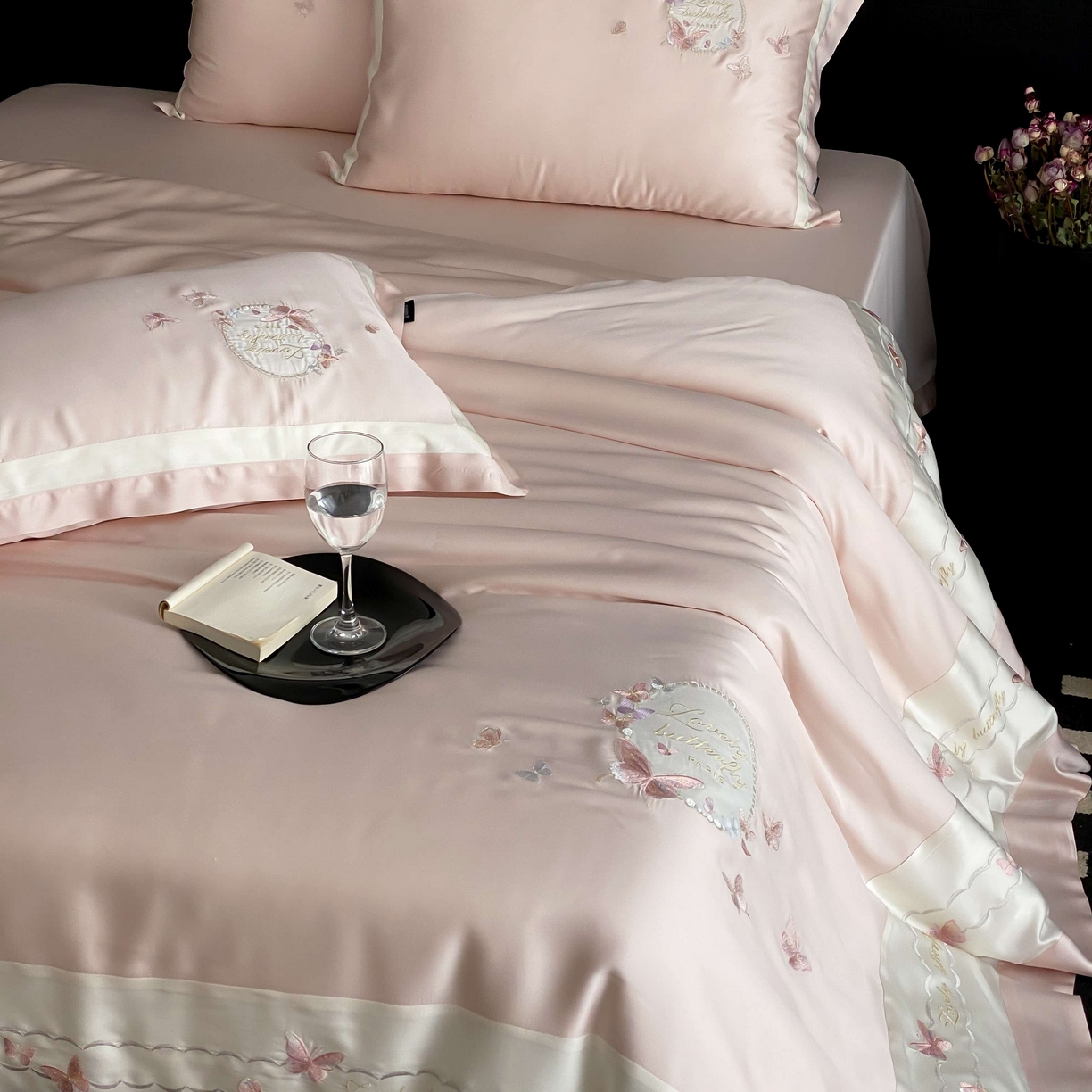 91家纺网 家纺一手货源 找家纺 馨蕊家居 2025新款80SLF奥地利兰精天丝四件套-芳华 天丝芳华-蔷薇粉