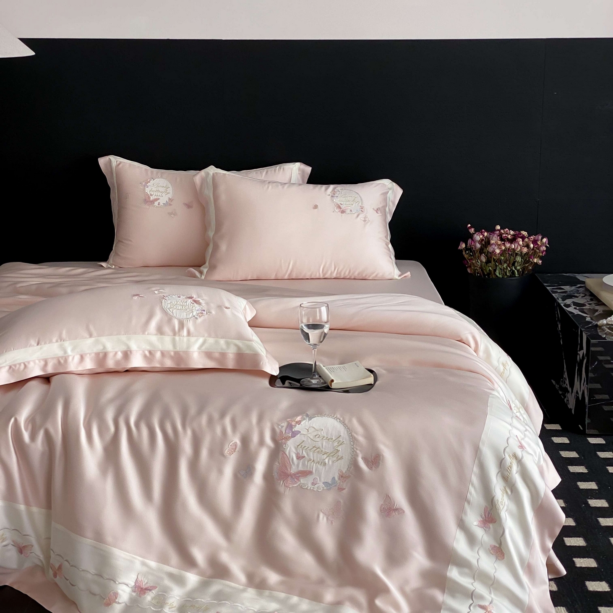 91家纺网 家纺一手货源 找家纺 馨蕊家居 2025新款80SLF奥地利兰精天丝四件套-芳华 天丝芳华-蔷薇粉