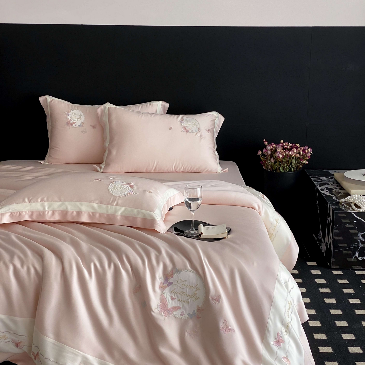 91家纺网 家纺一手货源 找家纺 馨蕊家居 2025新款80SLF奥地利兰精天丝四件套-芳华 天丝芳华-蔷薇粉