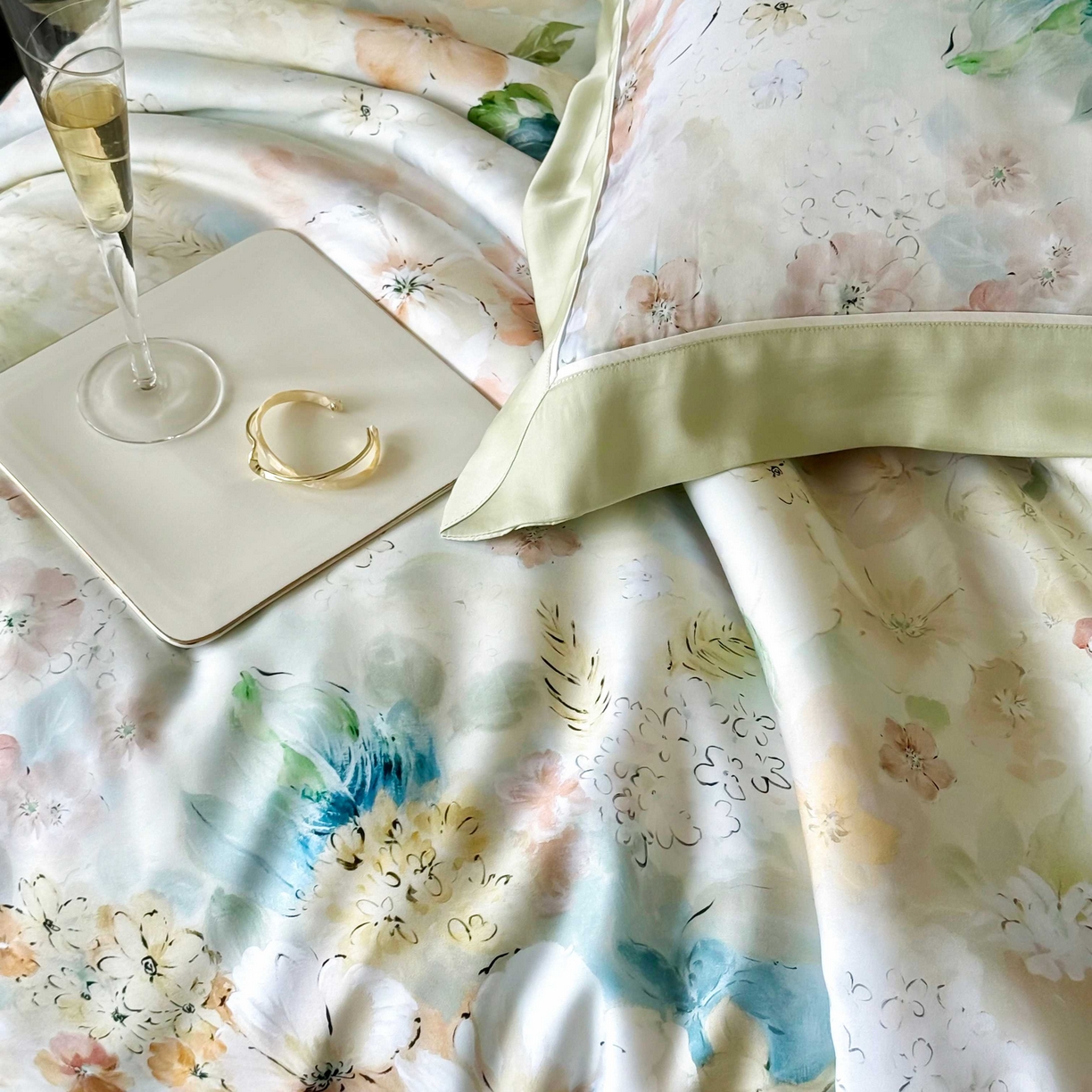 91家纺网 家纺一手货源 找家纺 （总）馨蕊家居 2025新款80SLF奥地利兰精天丝夏被四件套-朵美