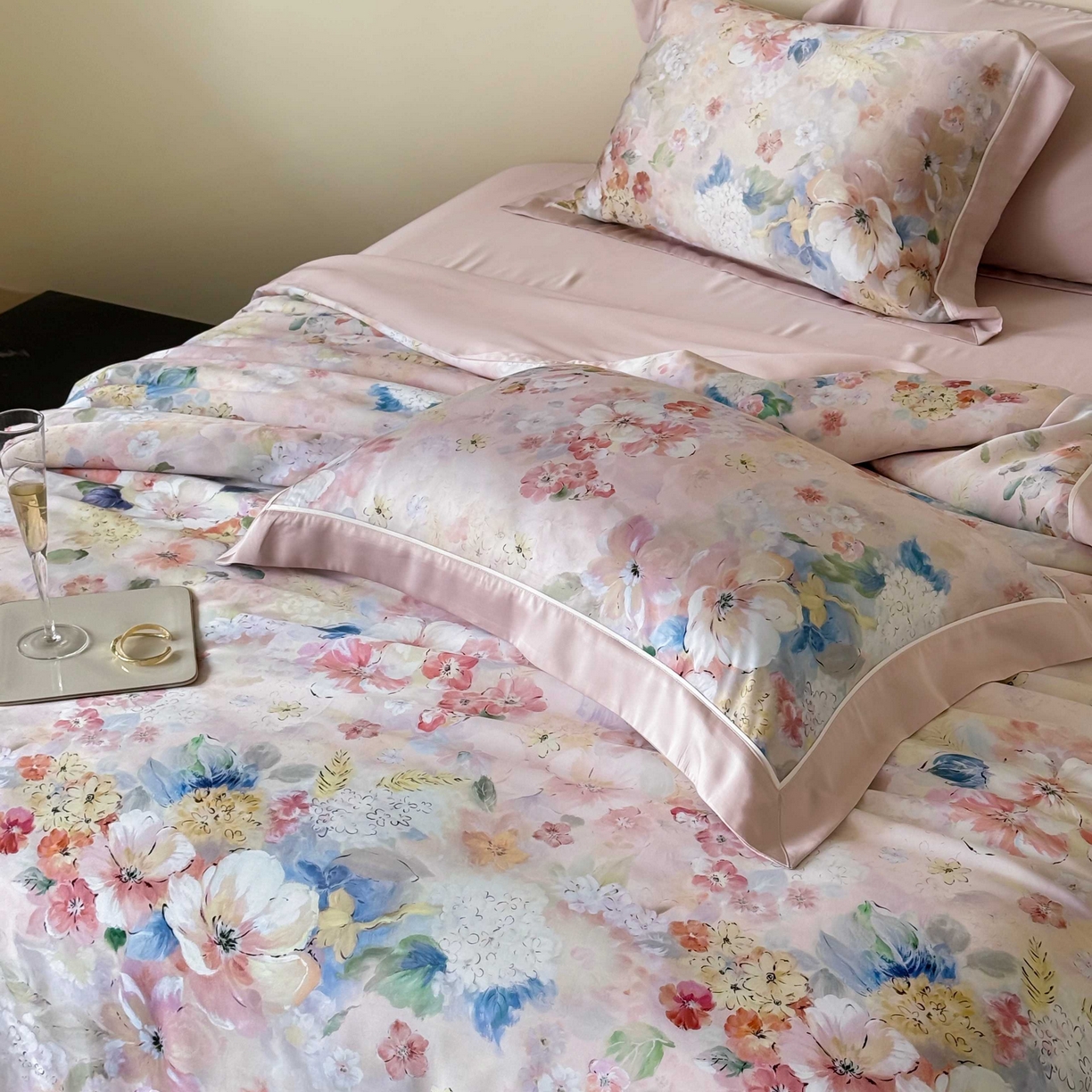 91家纺网 家纺一手货源 找家纺 馨蕊家居 2025新款80SLF奥地利兰精天丝夏被四件套-朵美 夏被朵美-蔷薇粉