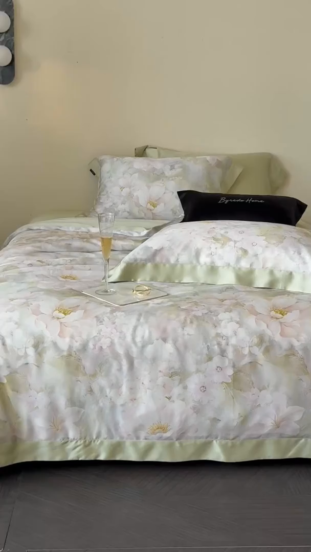 91家纺网 家纺一手货源 找家纺 （总）馨蕊家居 2025新款春夏新品天丝印花80SLF奥地利兰精天丝四件套-初见