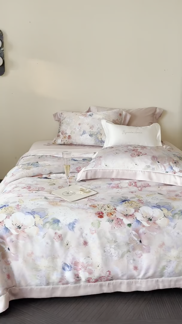 91家纺网 家纺一手货源 找家纺 馨蕊家居 2025新款春夏新品天丝印花80SLF奥地利兰精天丝四件套-朵美 天丝朵美-蔷薇粉