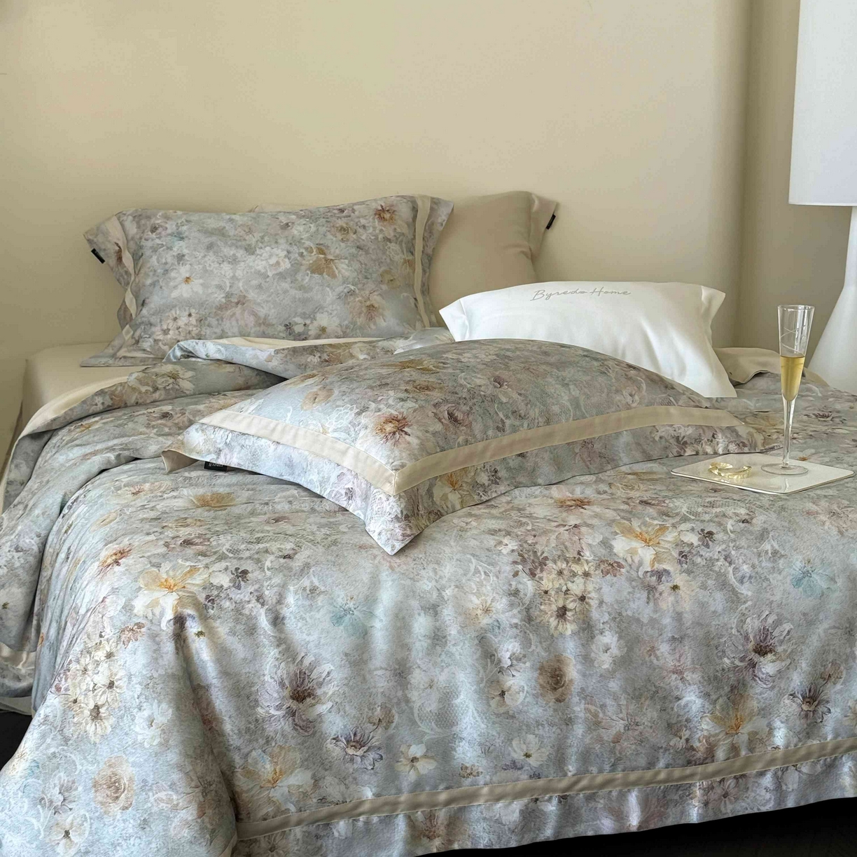 91家纺网 家纺一手货源 找家纺 馨蕊家居  2025新款春夏新品天丝印花80SLF奥地利兰精天丝四件套-云烟 天丝云烟-氧气绿