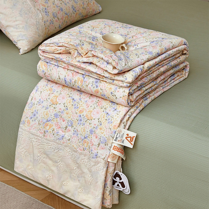 91家纺网 家纺一手货源 找家纺 一霖家纺 2025新款A类云感双层纱夏被夏凉被空调被 夏末玫瑰