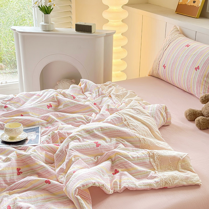 91家纺网 家纺一手货源 找家纺 一霖家纺 2025新款A类云感双层纱夏被夏凉被空调被 彩虹