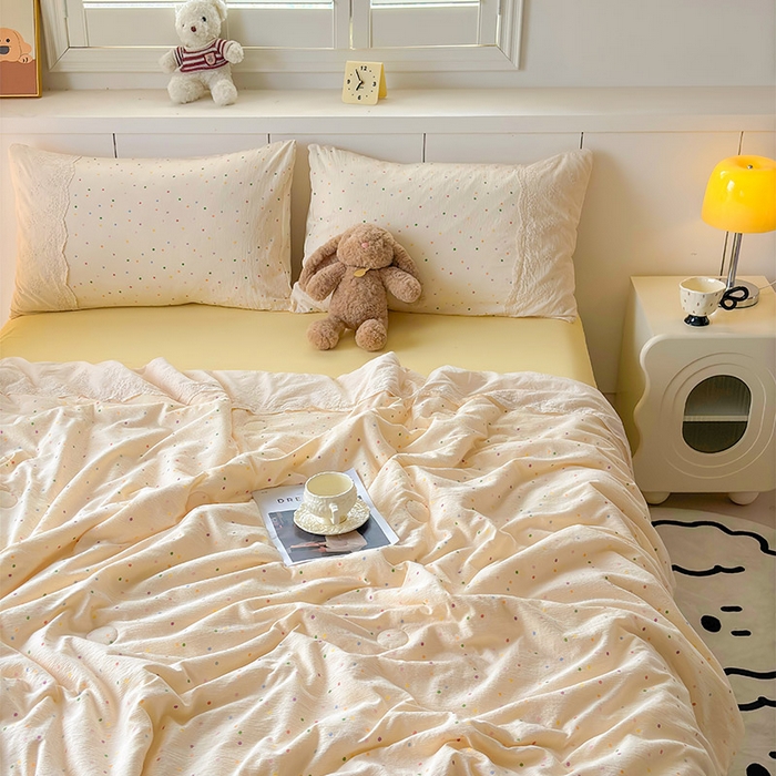 91家纺网 家纺一手货源 找家纺 一霖家纺 2025新款A类云感双层纱夏被夏凉被空调被 小豆丁