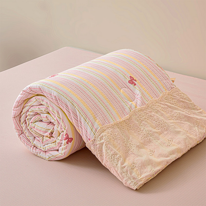 91家纺网 家纺一手货源 找家纺 一霖家纺 2025新款A类云感双层纱夏被夏凉被空调被 彩虹