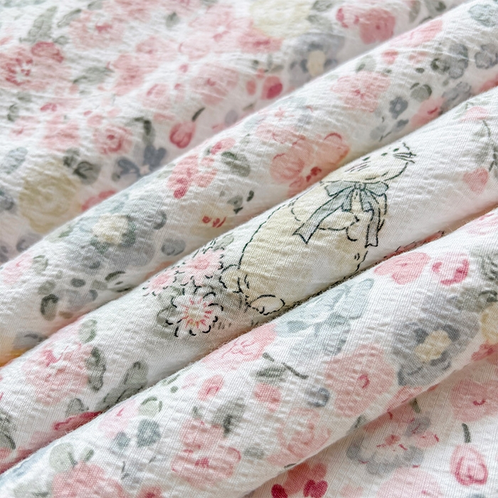 91家纺网 家纺一手货源 找家纺 一霖家纺 2025新款A类云感双层纱夏被夏凉被空调被 兔兔花海