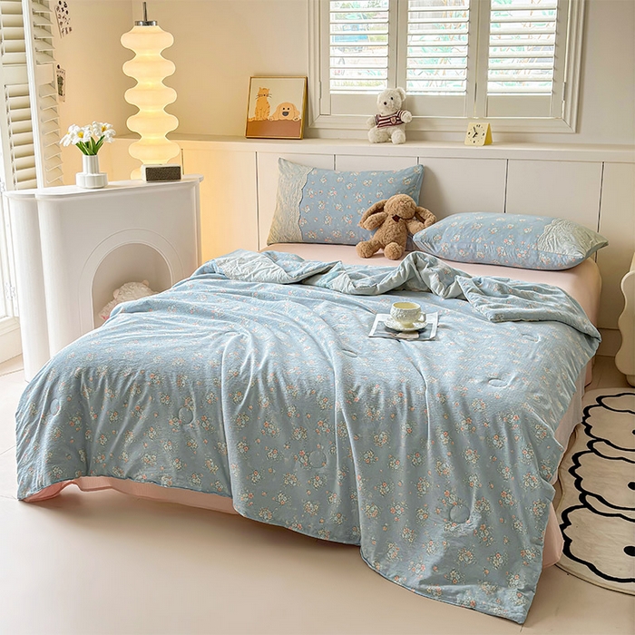 91家纺网 家纺一手货源 找家纺 一霖家纺 2025新款A类云感双层纱夏被夏凉被空调被 牧夏