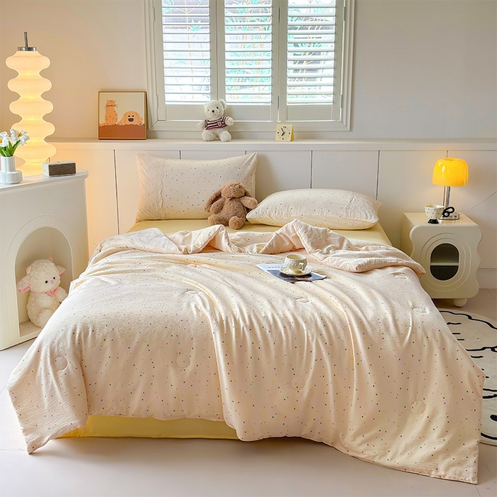 91家纺网 家纺一手货源 找家纺 一霖家纺 2025新款A类云感双层纱夏被夏凉被空调被 小豆丁