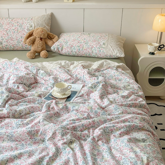 91家纺网 家纺一手货源 找家纺 一霖家纺 2025新款A类云感双层纱夏被夏凉被空调被 兔兔花海