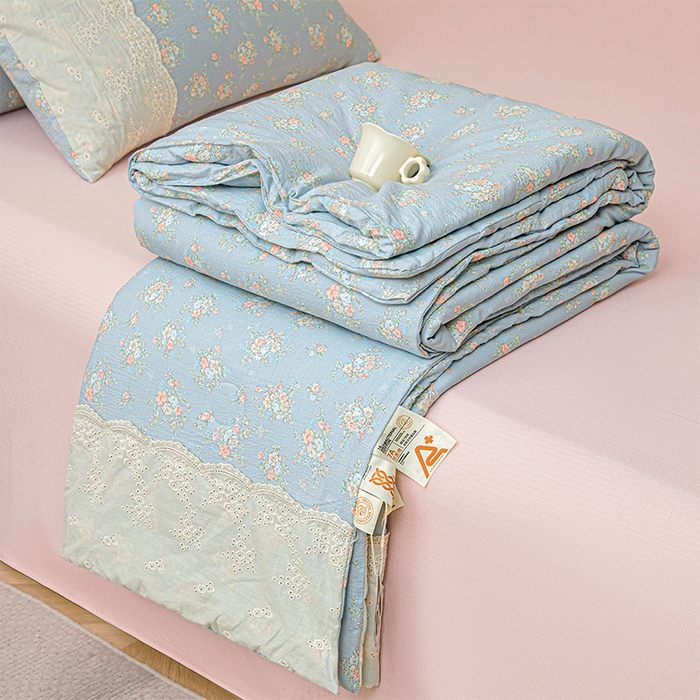 91家纺网 家纺一手货源 找家纺 一霖家纺 2025新款A类云感双层纱夏被夏凉被空调被 牧夏