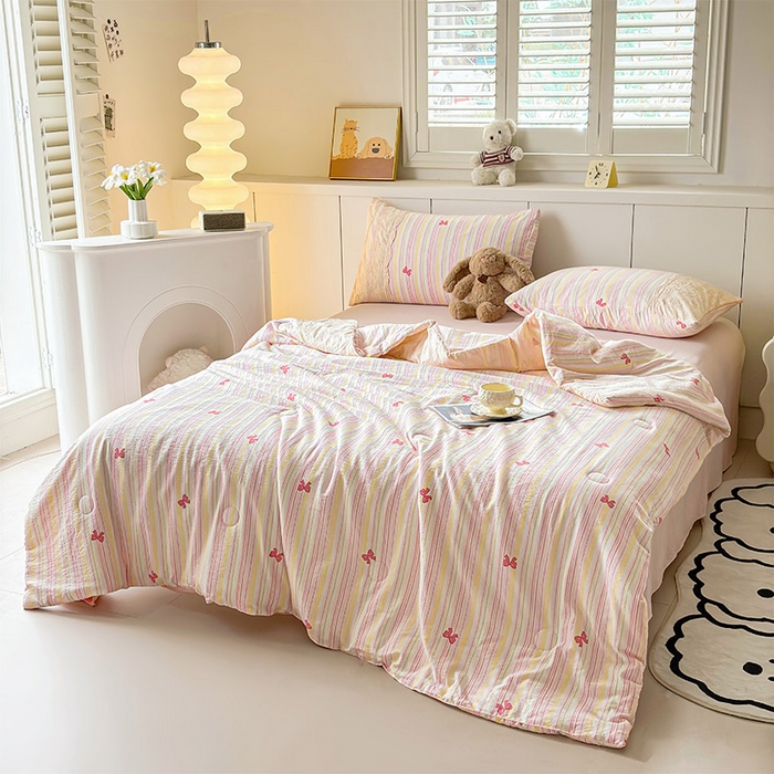 91家纺网 家纺一手货源 找家纺 一霖家纺 2025新款A类云感双层纱夏被夏凉被空调被 彩虹