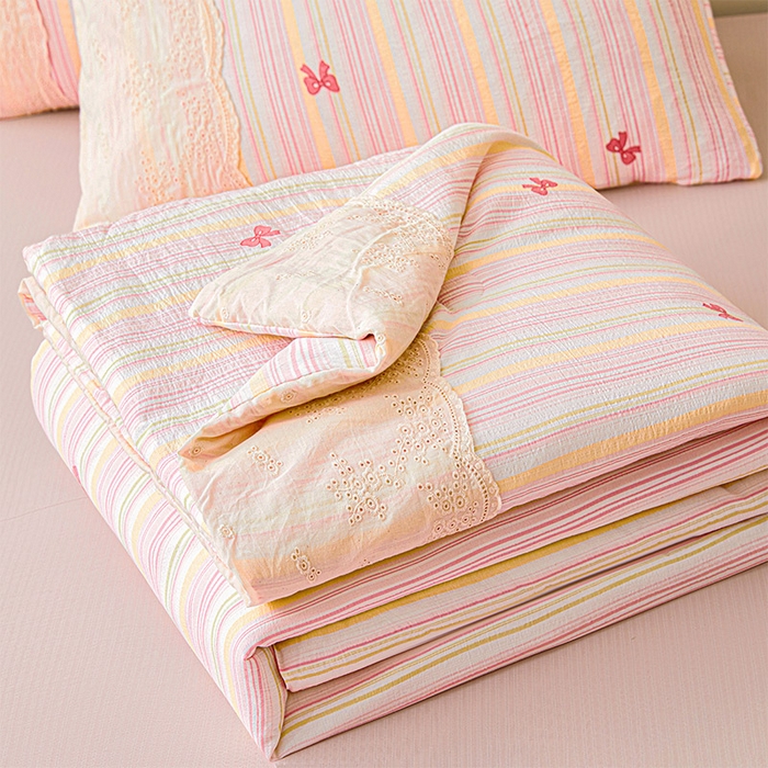 91家纺网 家纺一手货源 找家纺 一霖家纺 2025新款A类云感双层纱夏被夏凉被空调被 彩虹