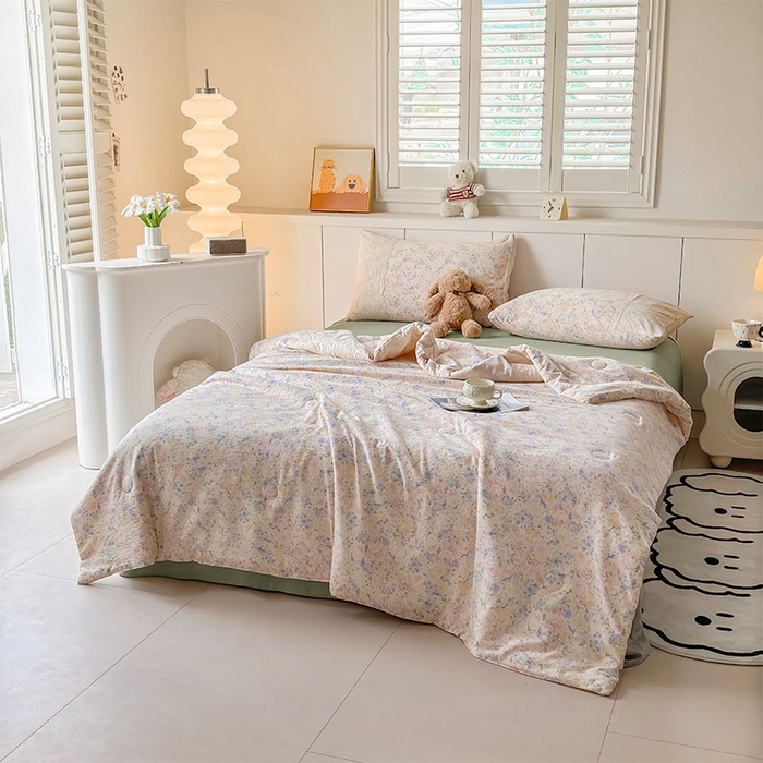 91家纺网 家纺一手货源 找家纺 一霖家纺 2025新款A类云感双层纱夏被夏凉被空调被 夏末玫瑰