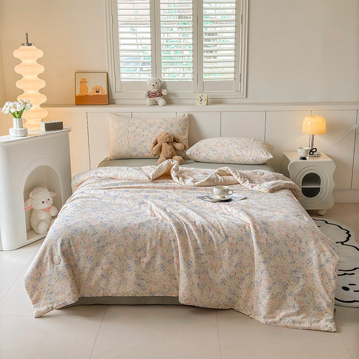 91家纺网 家纺一手货源 找家纺 一霖家纺 2025新款A类云感双层纱夏被夏凉被空调被 夏末玫瑰