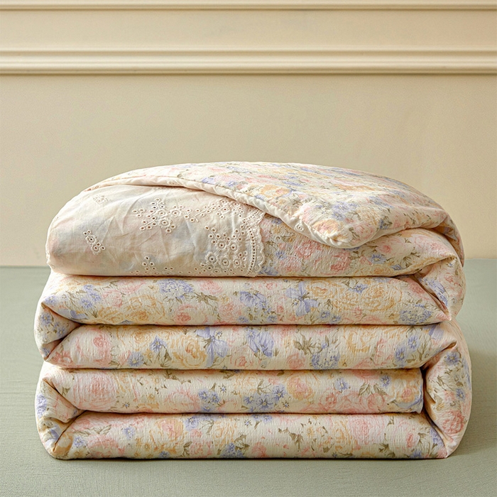 91家纺网 家纺一手货源 找家纺 一霖家纺 2025新款A类云感双层纱夏被夏凉被空调被 夏末玫瑰