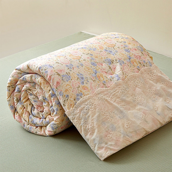 91家纺网 家纺一手货源 找家纺 一霖家纺 2025新款A类云感双层纱夏被夏凉被空调被 夏末玫瑰