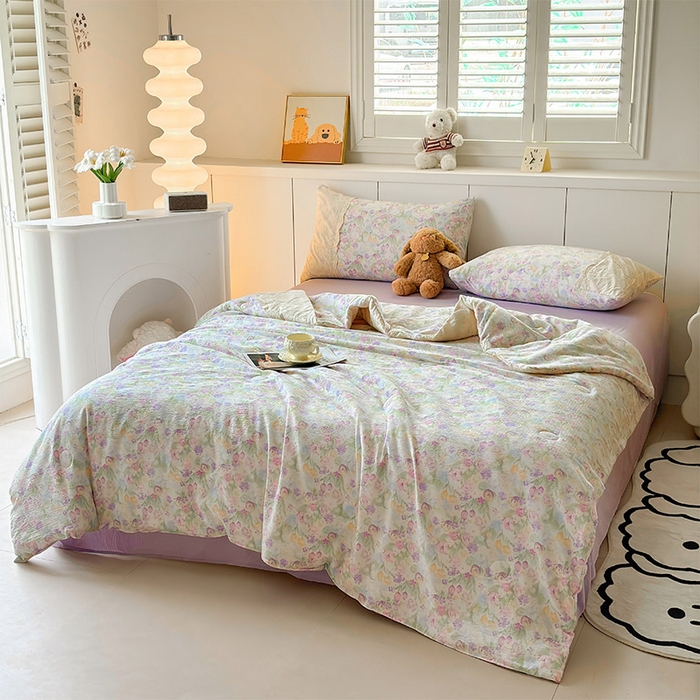 91家纺网 家纺一手货源 找家纺 一霖家纺 2025新款A类云感双层纱夏被夏凉被空调被 彩绘