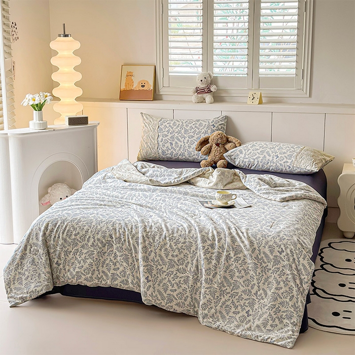 91家纺网 家纺一手货源 找家纺 一霖家纺 2025新款A类云感双层纱夏被夏凉被空调被 紫黛