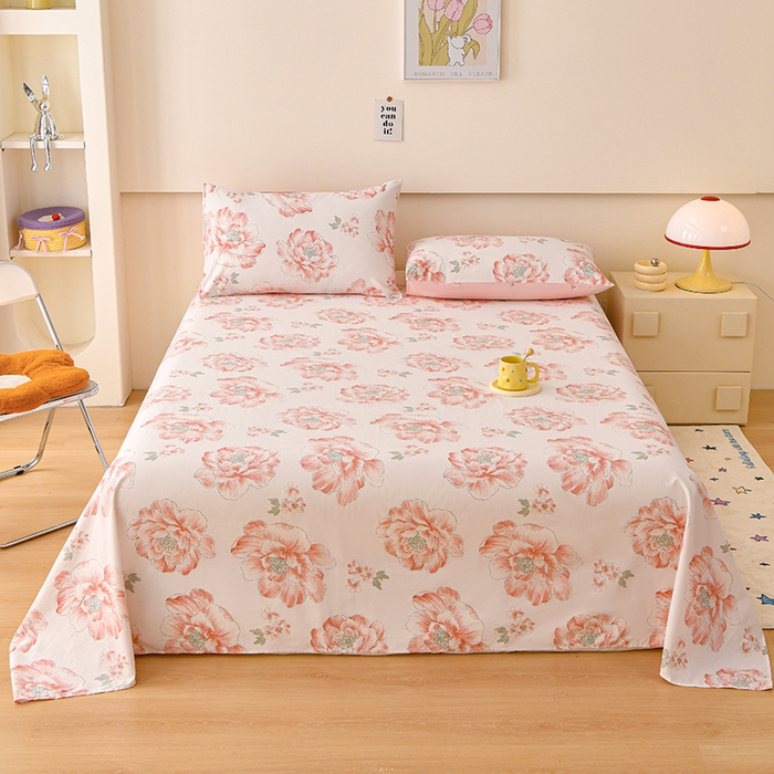 91家纺网 家纺一手货源 找家纺 （总）宇彬家纺 2025直播新款13372全棉纯棉印花双人单床单枕套三件套喷气小清新简约学生被单