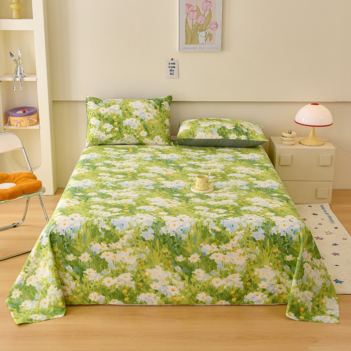 91家纺网 家纺一手货源 找家纺 （总）宇彬家纺 2025直播新款13372全棉纯棉印花双人单床单枕套三件套喷气小清新简约学生被单