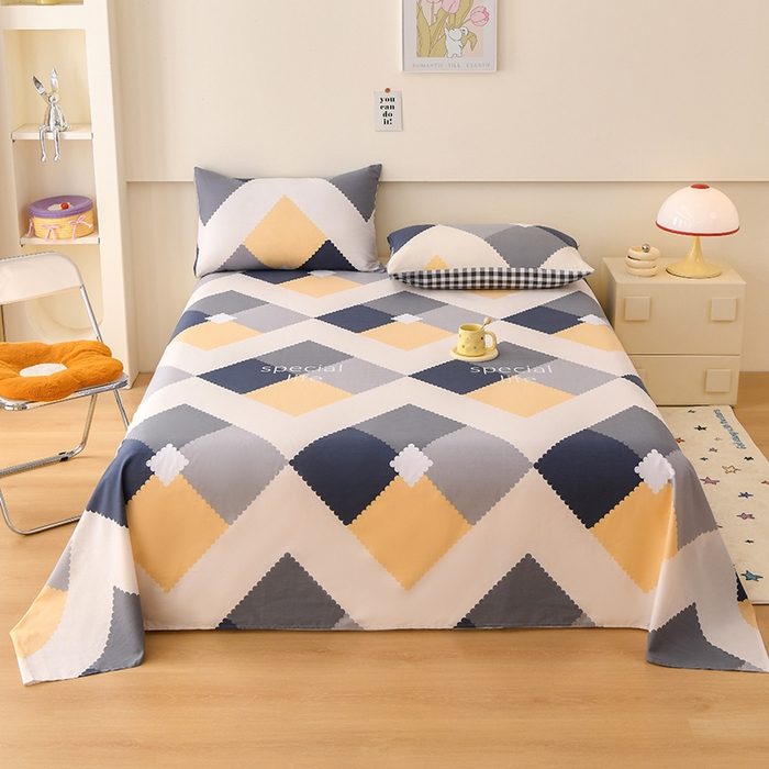 91家纺网 家纺一手货源 找家纺 （总）宇彬家纺 2025直播新款13070全棉纯棉印花双人单床单枕套三件套喷气小清新简约学生被单