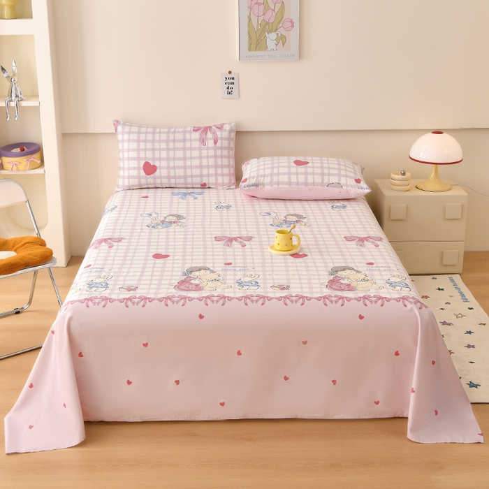 91家纺网 家纺一手货源 找家纺 （总）宇彬家纺 2025直播新款13070全棉纯棉印花双人单床单枕套三件套喷气小清新简约学生被单