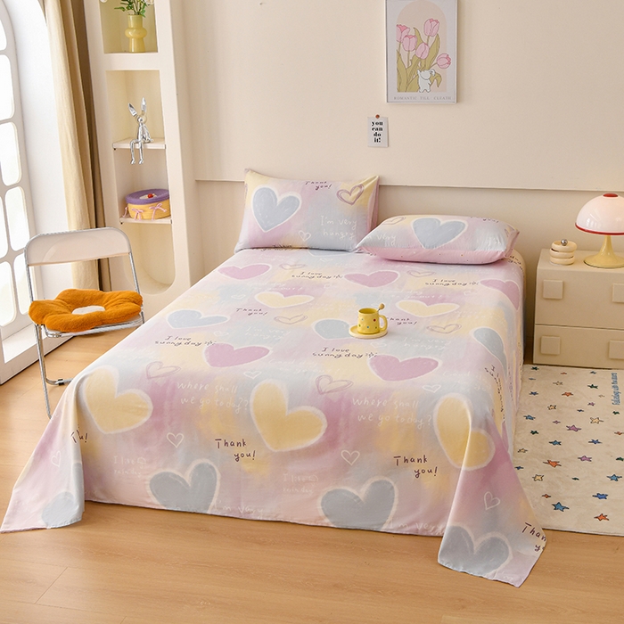 91家纺网 家纺一手货源 找家纺 宇彬家纺 2025直播新款13070全棉纯棉印花双人单床单枕套三件套喷气小清新简约学生被单