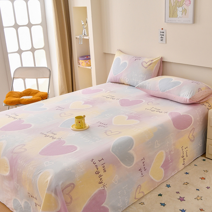 91家纺网 家纺一手货源 找家纺 宇彬家纺 2025直播新款13070全棉纯棉印花双人单床单枕套三件套喷气小清新简约学生被单