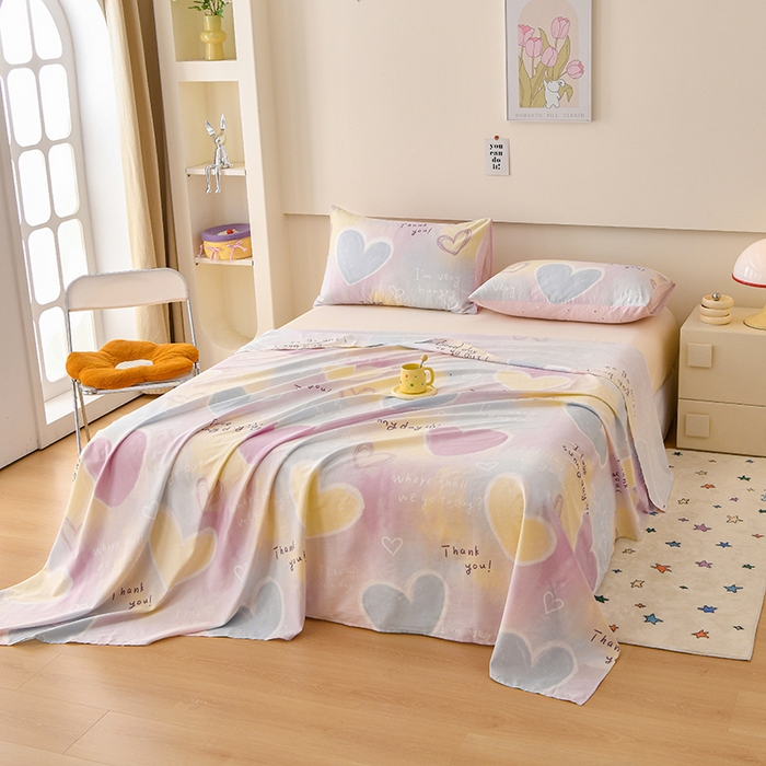 91家纺网 家纺一手货源 找家纺 宇彬家纺 2025直播新款13070全棉纯棉印花双人单床单枕套三件套喷气小清新简约学生被单