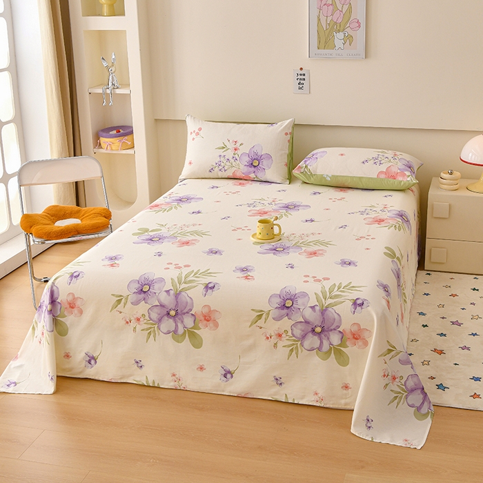 91家纺网 家纺一手货源 找家纺 宇彬家纺 2025直播新款13070全棉纯棉印花双人单床单枕套三件套喷气小清新简约学生被单