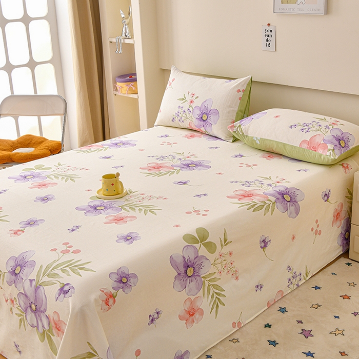 91家纺网 家纺一手货源 找家纺 宇彬家纺 2025直播新款13070全棉纯棉印花双人单床单枕套三件套喷气小清新简约学生被单