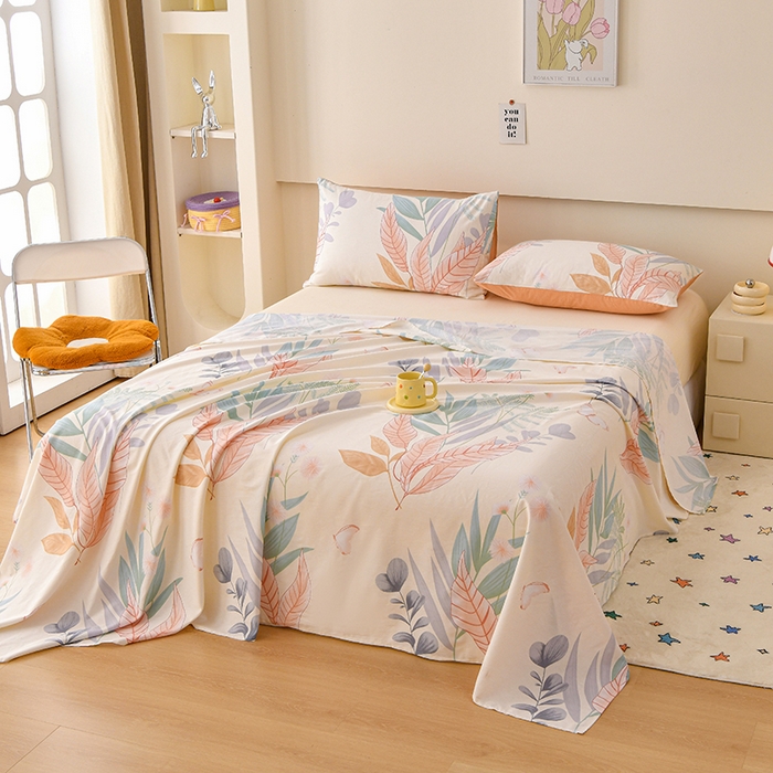 91家纺网 家纺一手货源 找家纺 宇彬家纺 2025直播新款13070全棉纯棉印花双人单床单枕套三件套喷气小清新简约学生被单