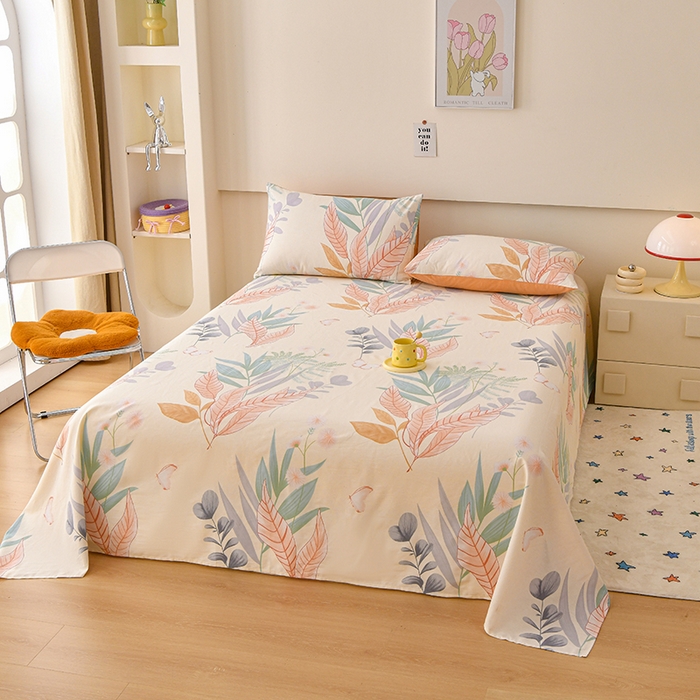 91家纺网 家纺一手货源 找家纺 宇彬家纺 2025直播新款13070全棉纯棉印花双人单床单枕套三件套喷气小清新简约学生被单