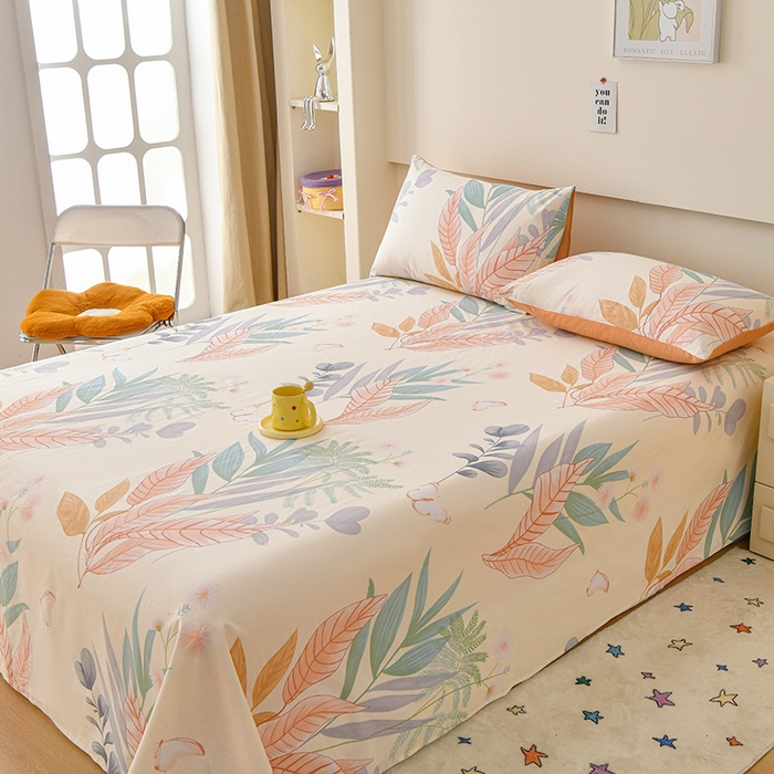 91家纺网 家纺一手货源 找家纺 宇彬家纺 2025直播新款13070全棉纯棉印花双人单床单枕套三件套喷气小清新简约学生被单