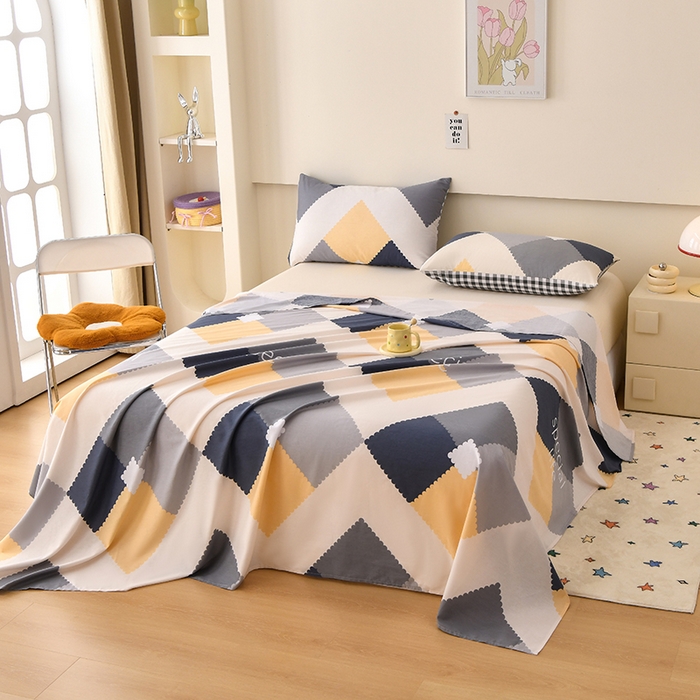 91家纺网 家纺一手货源 找家纺 宇彬家纺 2025直播新款13070全棉纯棉印花双人单床单枕套三件套喷气小清新简约学生被单