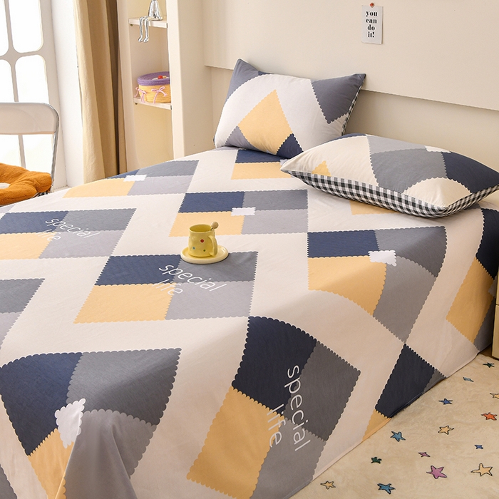 91家纺网 家纺一手货源 找家纺 宇彬家纺 2025直播新款13070全棉纯棉印花双人单床单枕套三件套喷气小清新简约学生被单