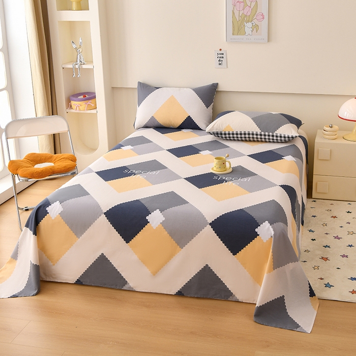 91家纺网 家纺一手货源 找家纺 宇彬家纺 2025直播新款13070全棉纯棉印花双人单床单枕套三件套喷气小清新简约学生被单