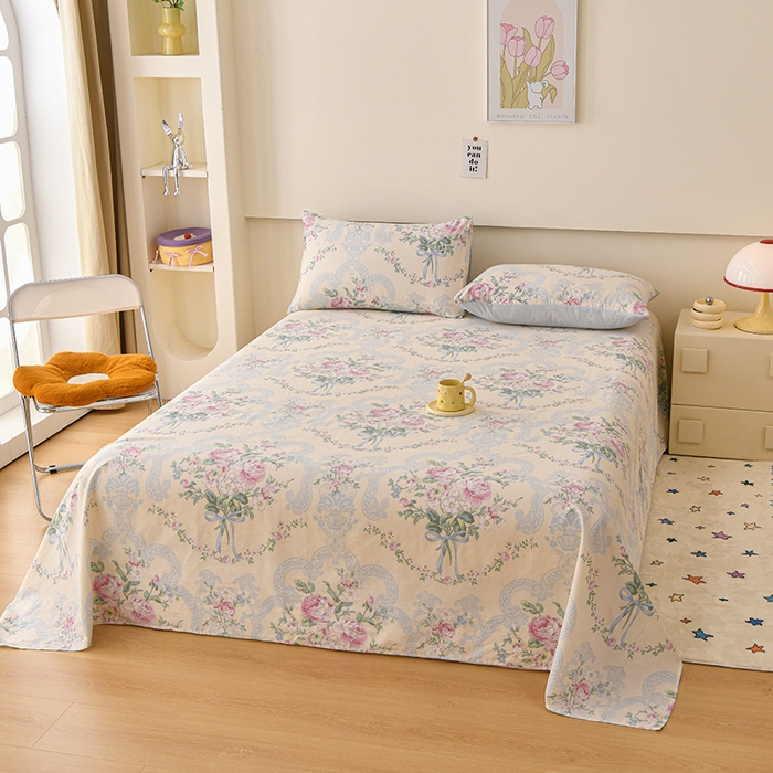 91家纺网 家纺一手货源 找家纺 宇彬家纺 2025直播新款13070全棉纯棉印花双人单床单枕套三件套喷气小清新简约学生被单